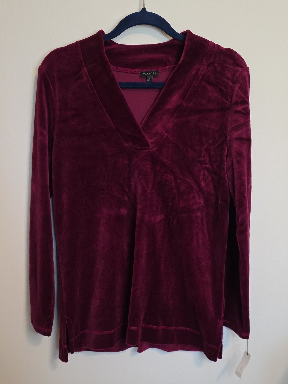 Talbots Velvet V-Neck Long Sleeve Top - Wine